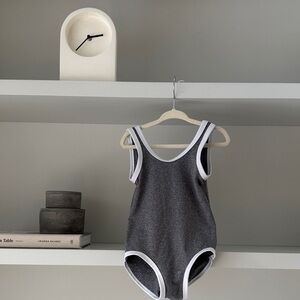 Haven Kids Swimsuit Charcoal Grey Kids One-Piece with White Trim